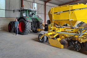 Julien Mahieu, near his new OMEGA OO4000 FERTI seed drill